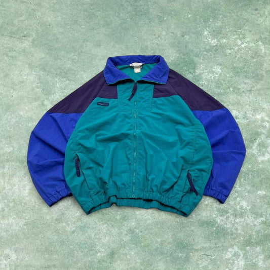 Vintage y2k Columbia technical windbreaker jacket green Bomber style lightweight jacket elasticated