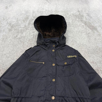00s Billabong technical parka jacket S women's y2k style black hooded coat winter