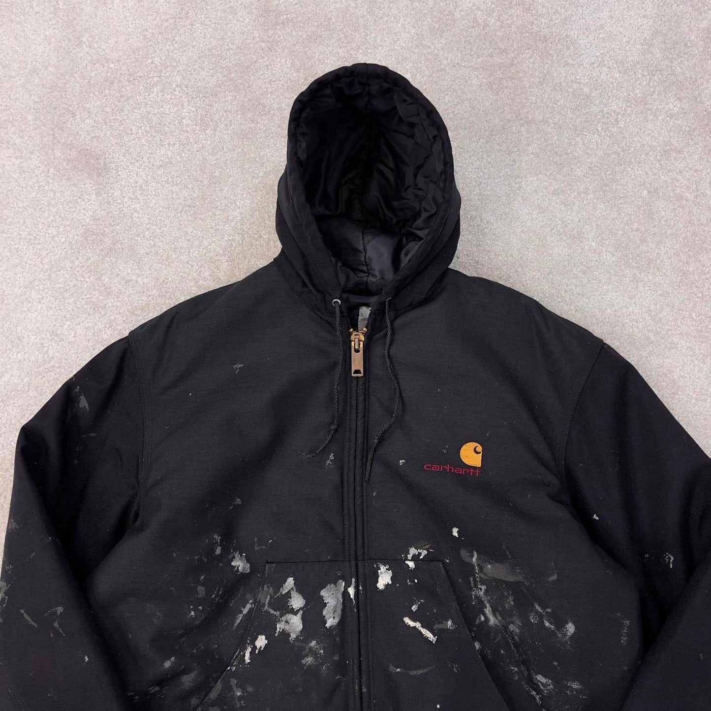 Vintage Black Carhartt active jacket Medium quilt lined hooded skater style jacket