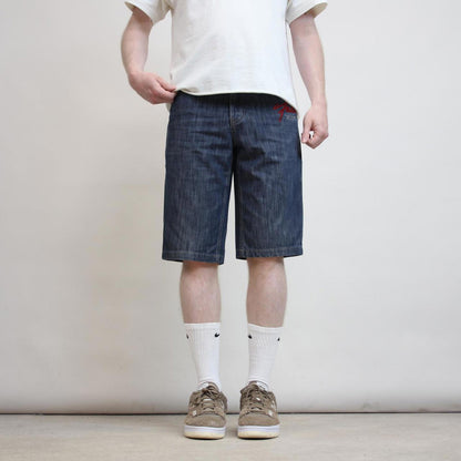Mens embroidered FUBU denim shorts W30 Y2K print design hip hop jorts