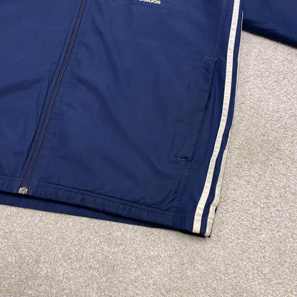 Vintage Y2K adidas windbreaker jacket navy Fleece lined embroidered stripe hooded technical coat