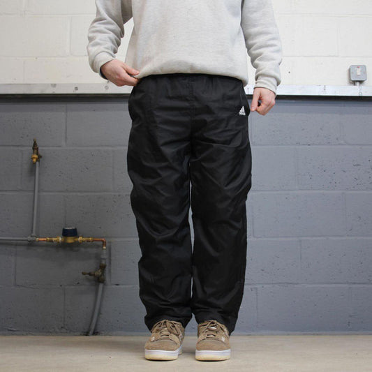 Vintage Adidas trackies S loose black y2k style joggers adjustable embroidered logo pants
