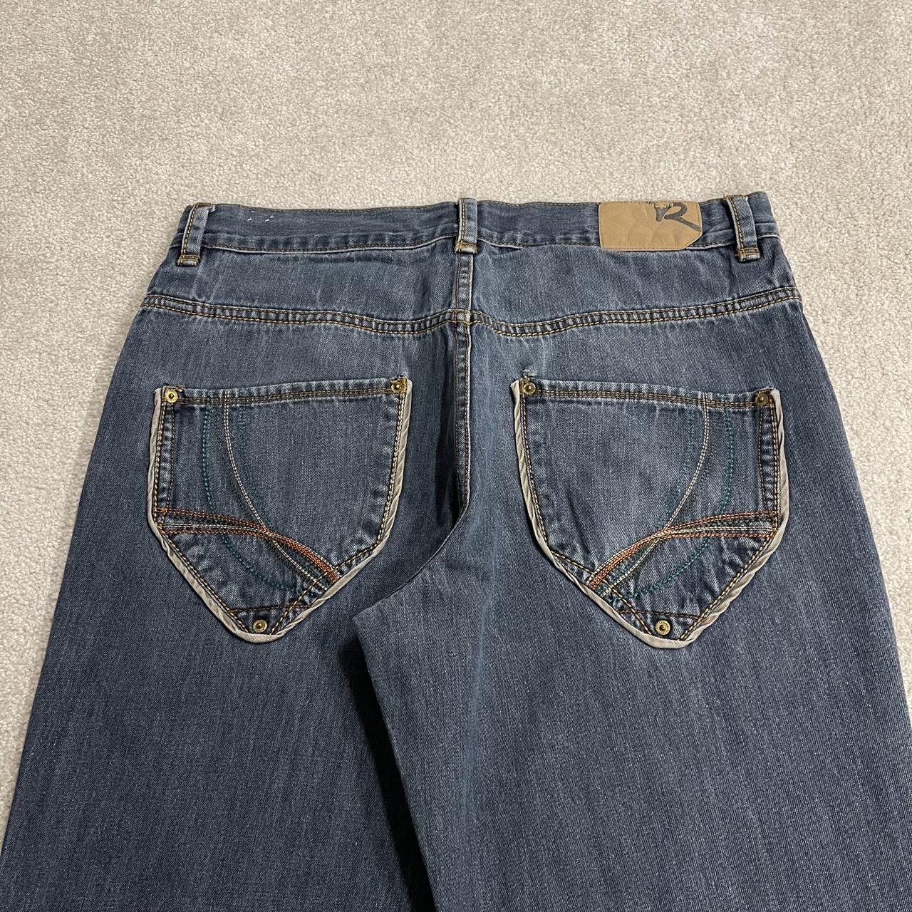 Rocawear embroidered jeans blue denim Y2K W38L32 Rocawear loose surf style pants embroidered design
