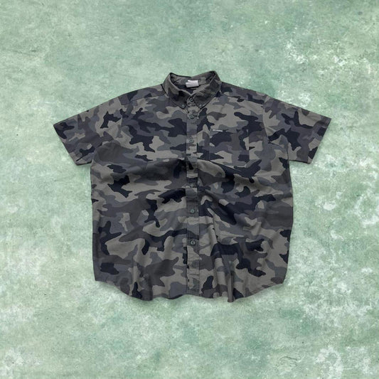 Y2K camo shirt short sleeve Columbia grey Surf style camouflage shirt summer festival