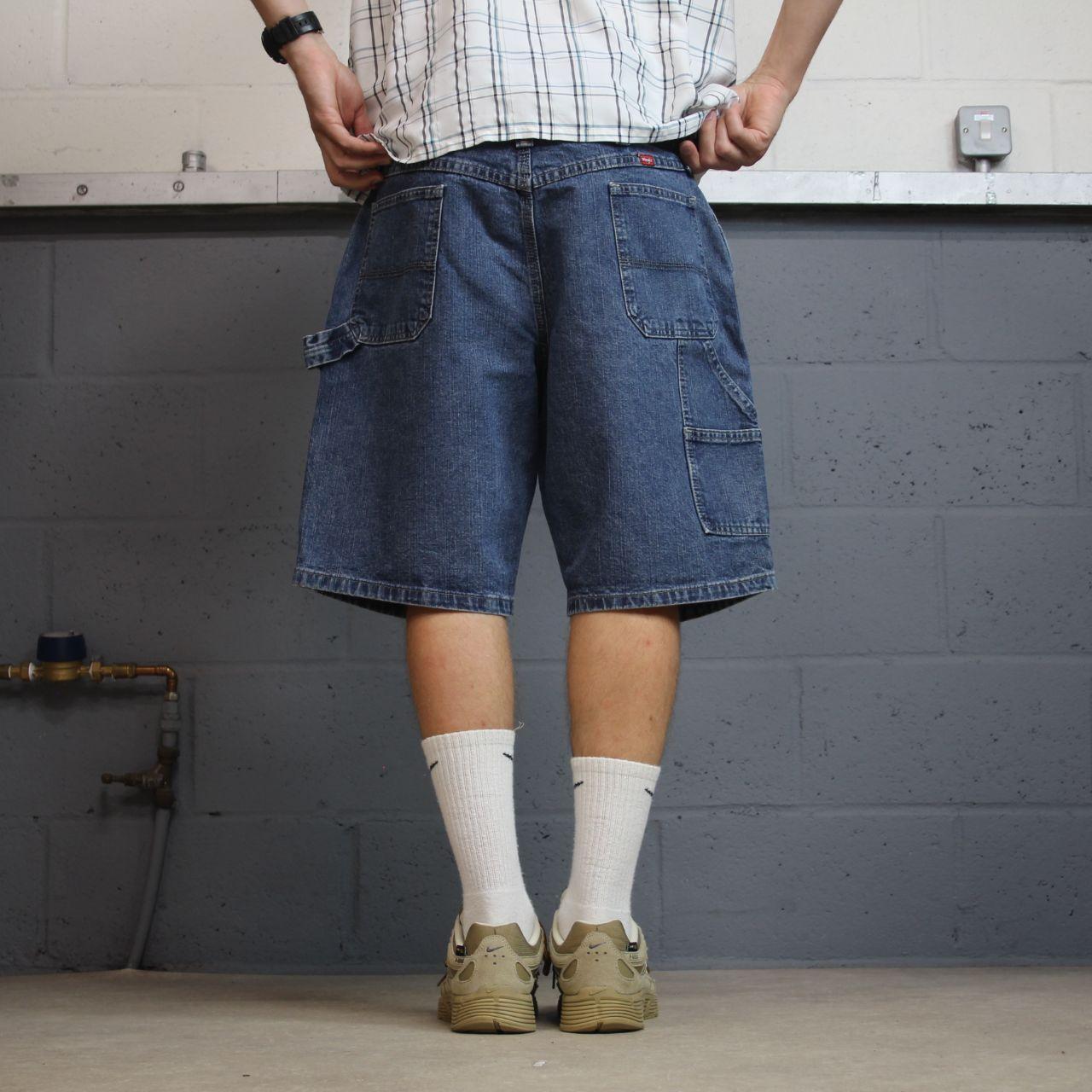 Wrangler denim carpenter shorts y2k blue W38 loose leg utility summer festival shorts