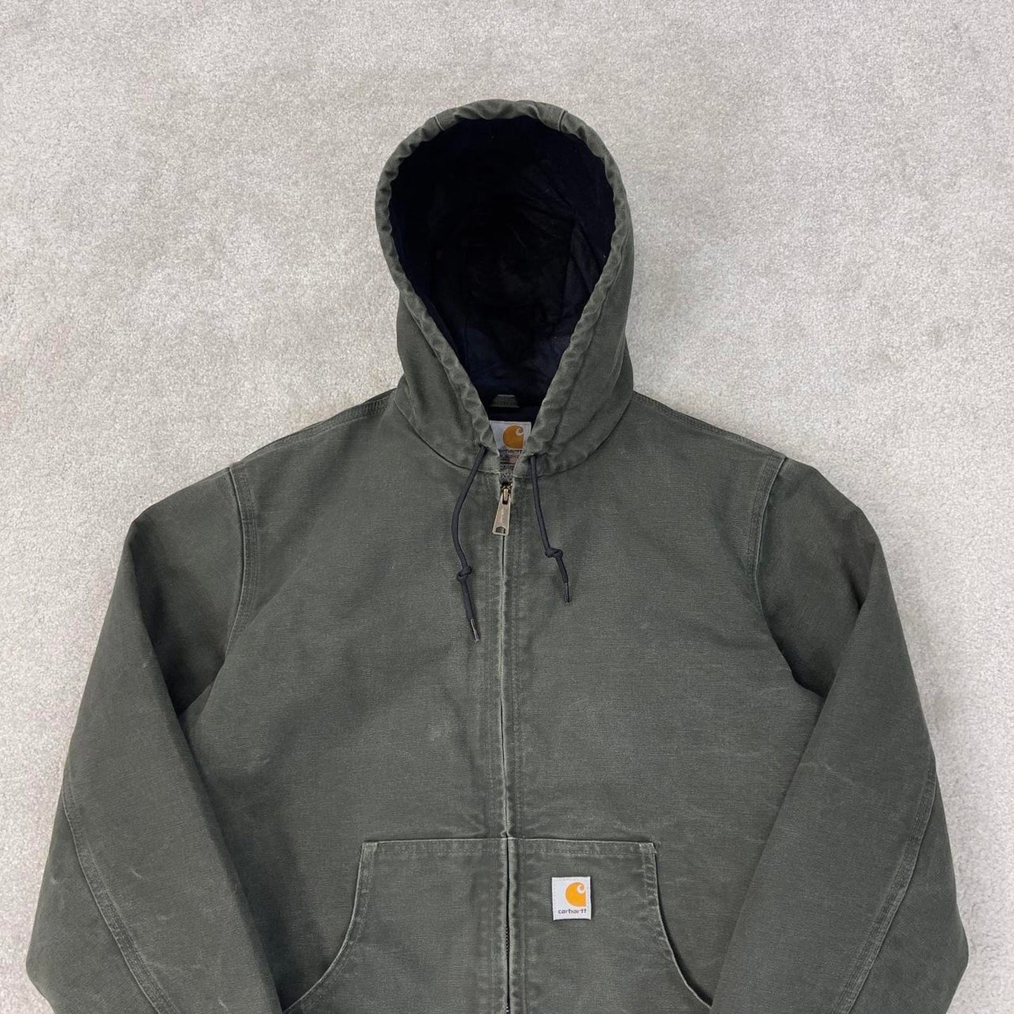 Faded Green Women's Carhartt hooded active jacket Medium canvas work coat