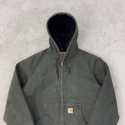 Faded Green Women's Carhartt hooded active jacket Medium canvas work coat