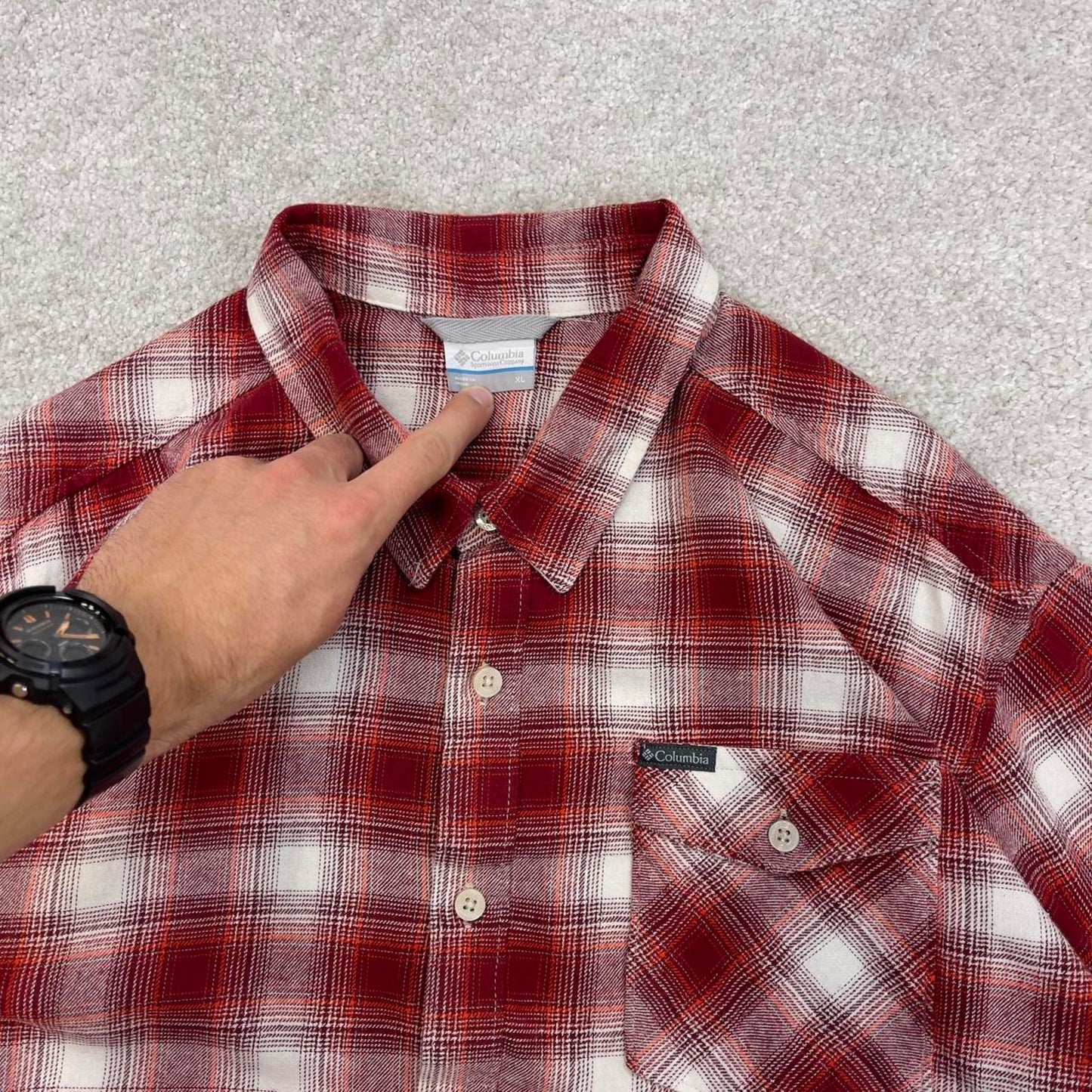 Red checkered Columbia technical flannel shirt XL men's long sleeve button up autumn y2k style