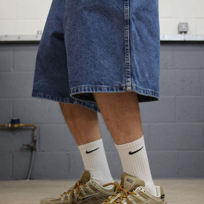 Baggy Wrangler denim jean shorts blue Loose wide leg skater style jorts