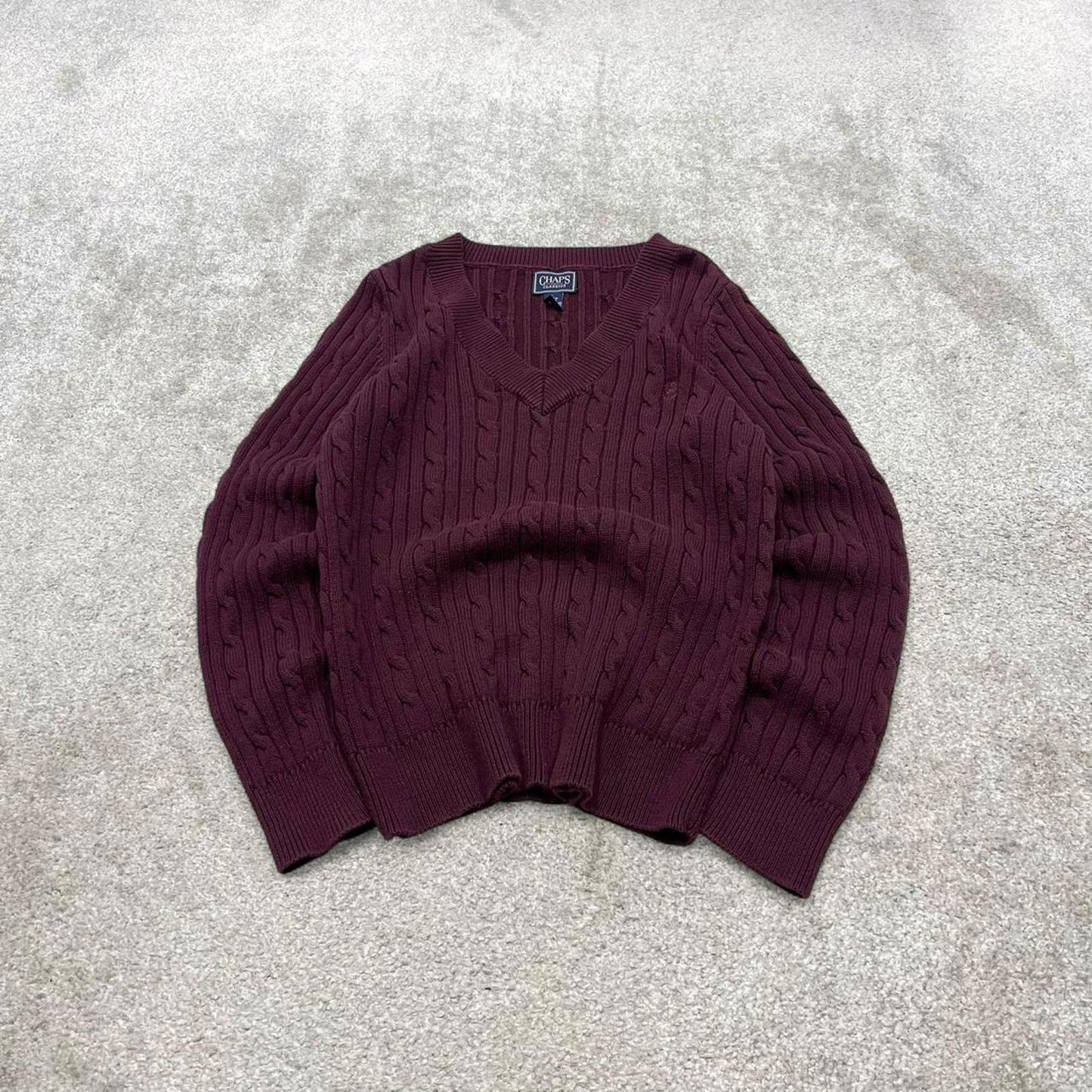 00s CHAPS knit sweater jumper embroidered L women's maroon knitted pull over y2k 90s style