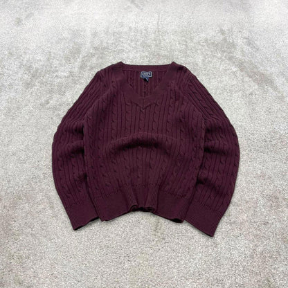 00s CHAPS knit sweater jumper embroidered L women's maroon knitted pull over y2k 90s style
