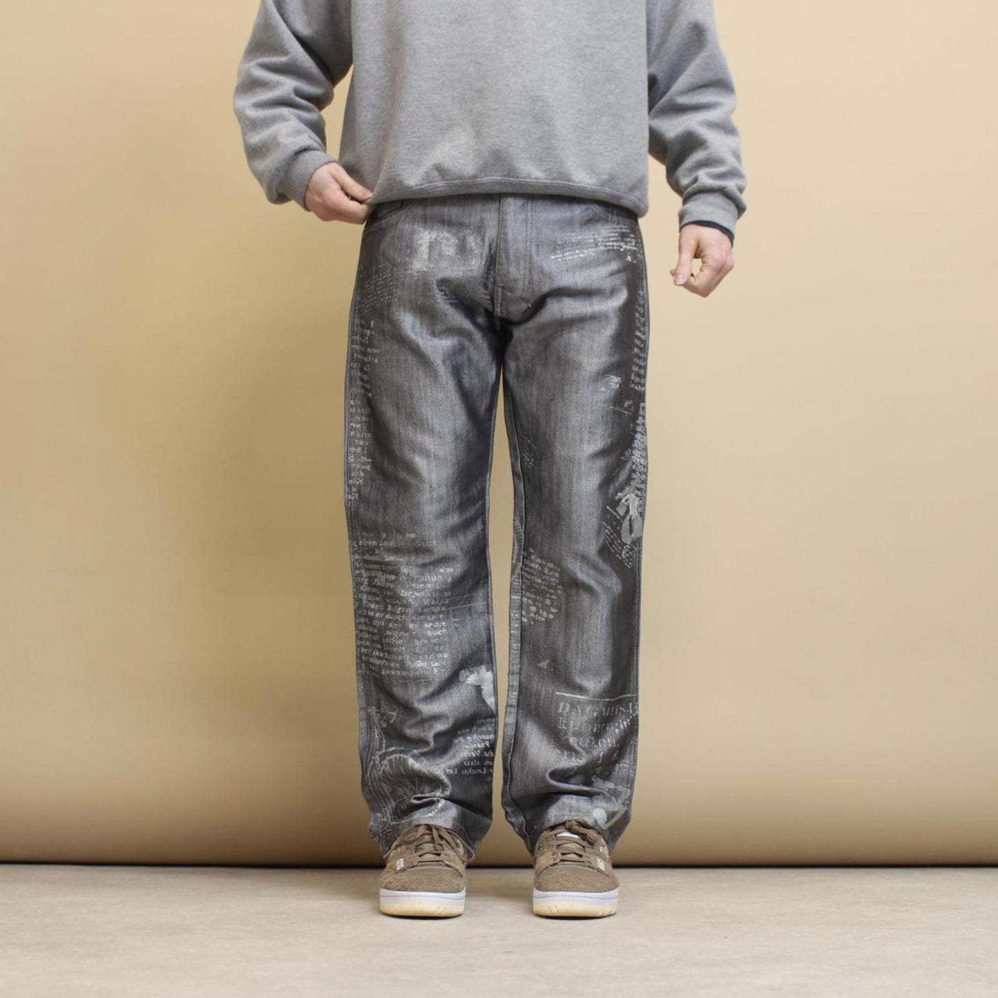 Silver Muka Wear jeans W34 straight fit denim hip hop Y2K print design jeans