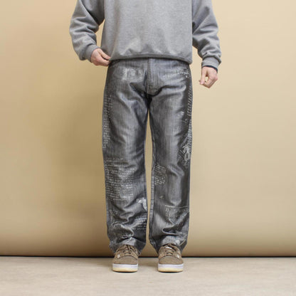 Silver Muka Wear jeans W34 straight fit denim hip hop Y2K print design jeans
