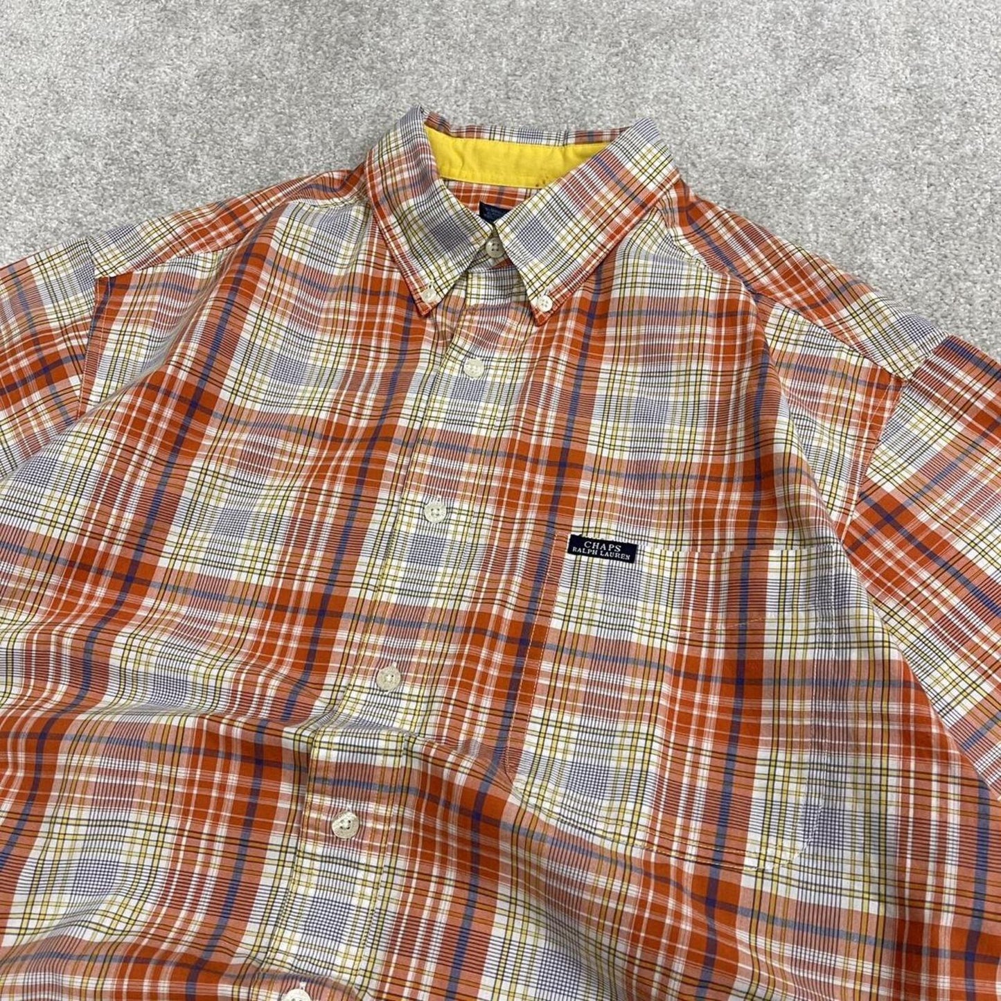 Chaps Ralph Lauren boxy checkered shirt short sleeve orange Surf style check shirt summer festival