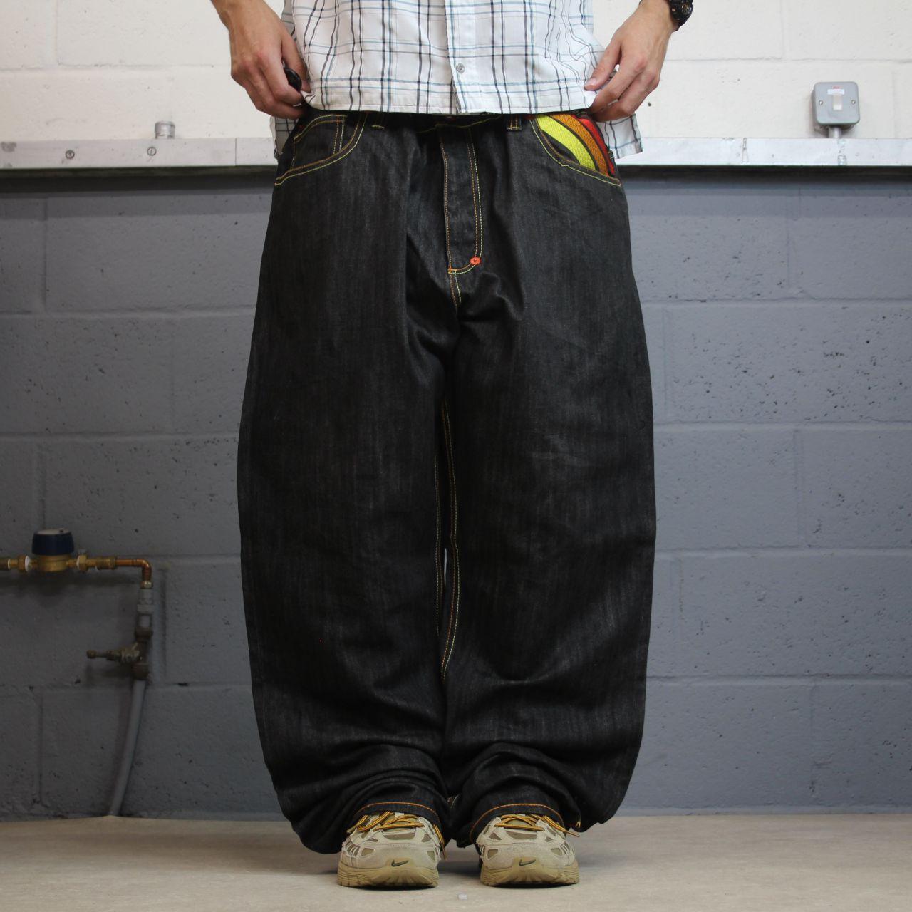 Baggy COOGI embroidered jeans y2k W44L35 black Japanese style embroidered Chinese dragon design