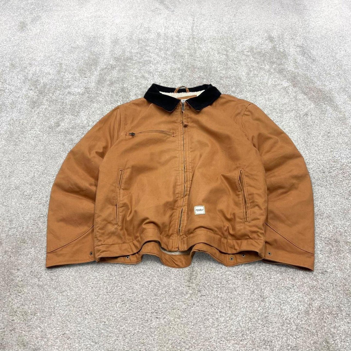 90s Vintage Detroit style workwear jacket Eddie Bauer large tan canvas 90s style bomber