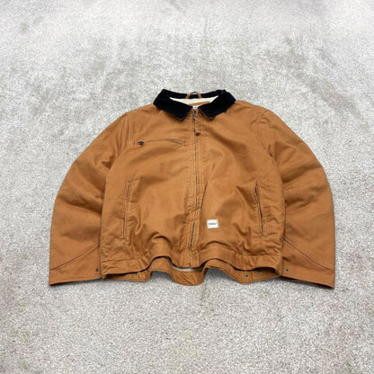 90s Vintage Detroit style workwear jacket Eddie Bauer large tan canvas 90s style bomber