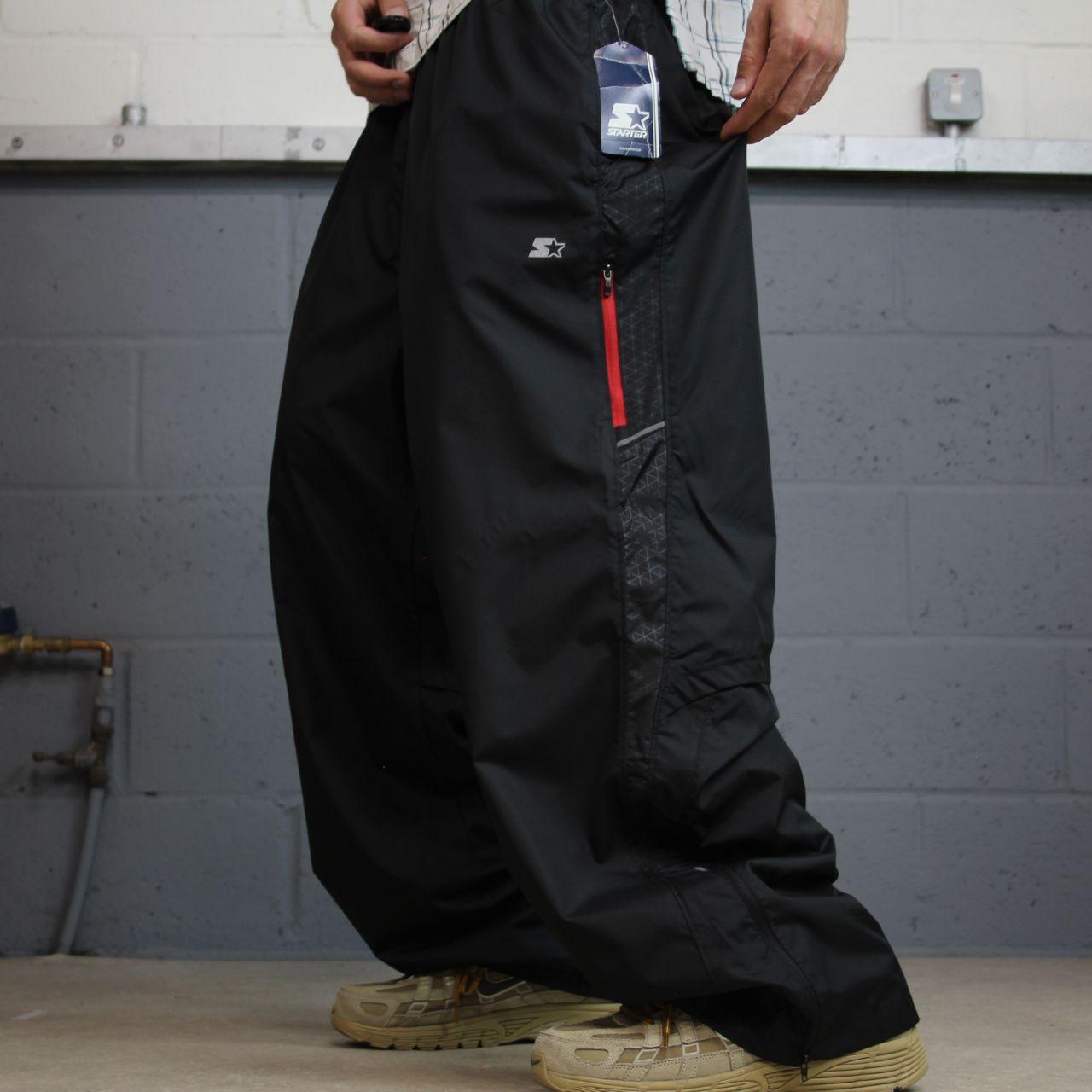 Vintage Starter baggy tracksuit bottoms black loose leg mesh lined casual track pants