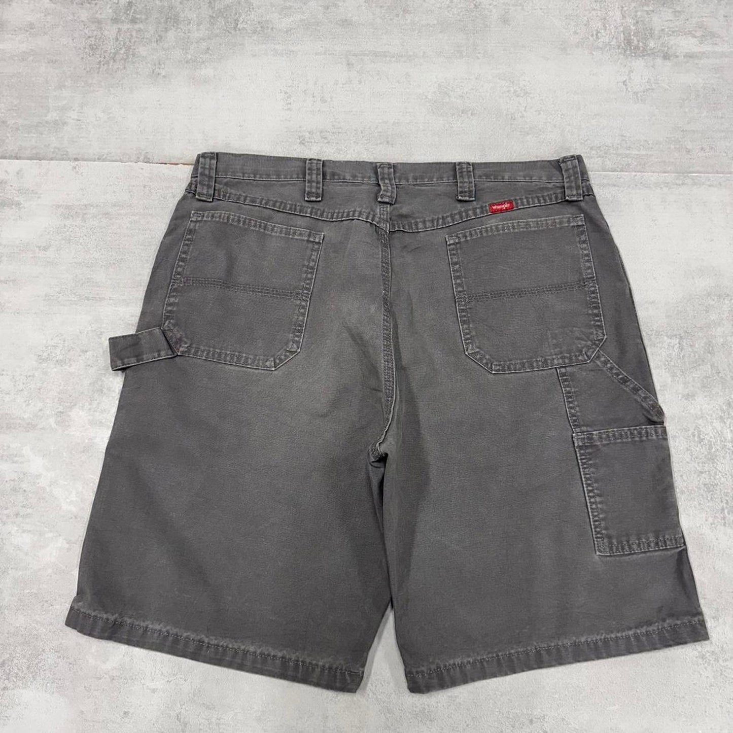 Mens baggy Wrangler carpenter jorts W38 grey loose canvas cargo skater style shorts