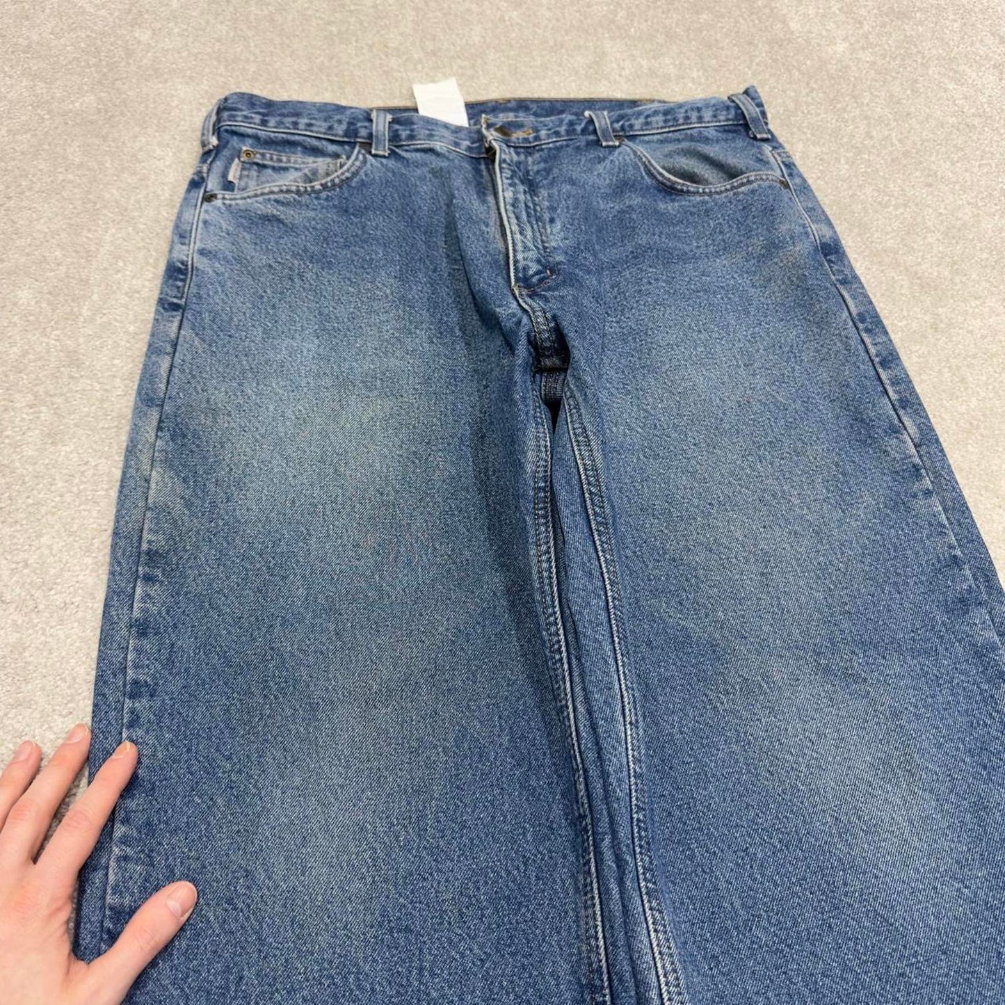 Vintage baggy Y2K Carhartt denim jeans blue Loose relaxed fit flannel lined skate style work pants