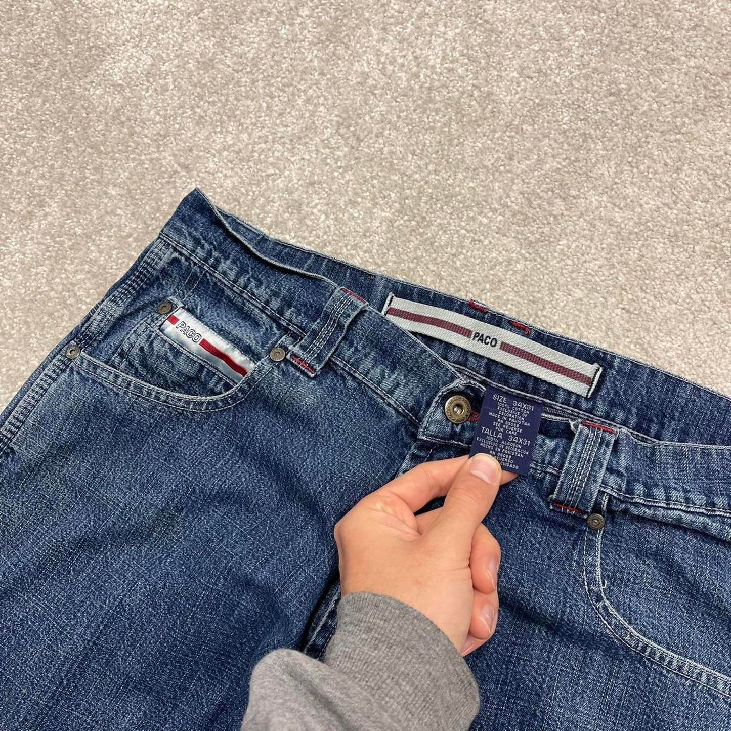 Vintage baggy Paco carpenter jeans 90s skater style W34L31 blue loose denim cargos