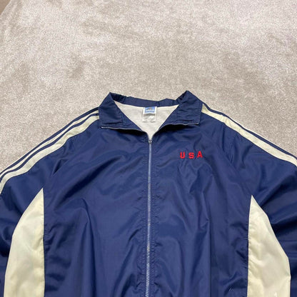 Vintage Adidas technical windbreaker bomber jacket XL men's navy y2k 00s style full zip boxy coat