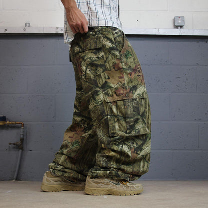 Baggy mossy oak camo cargo trousers hunting style Y2K khaki camouflage outdoors utility trousers