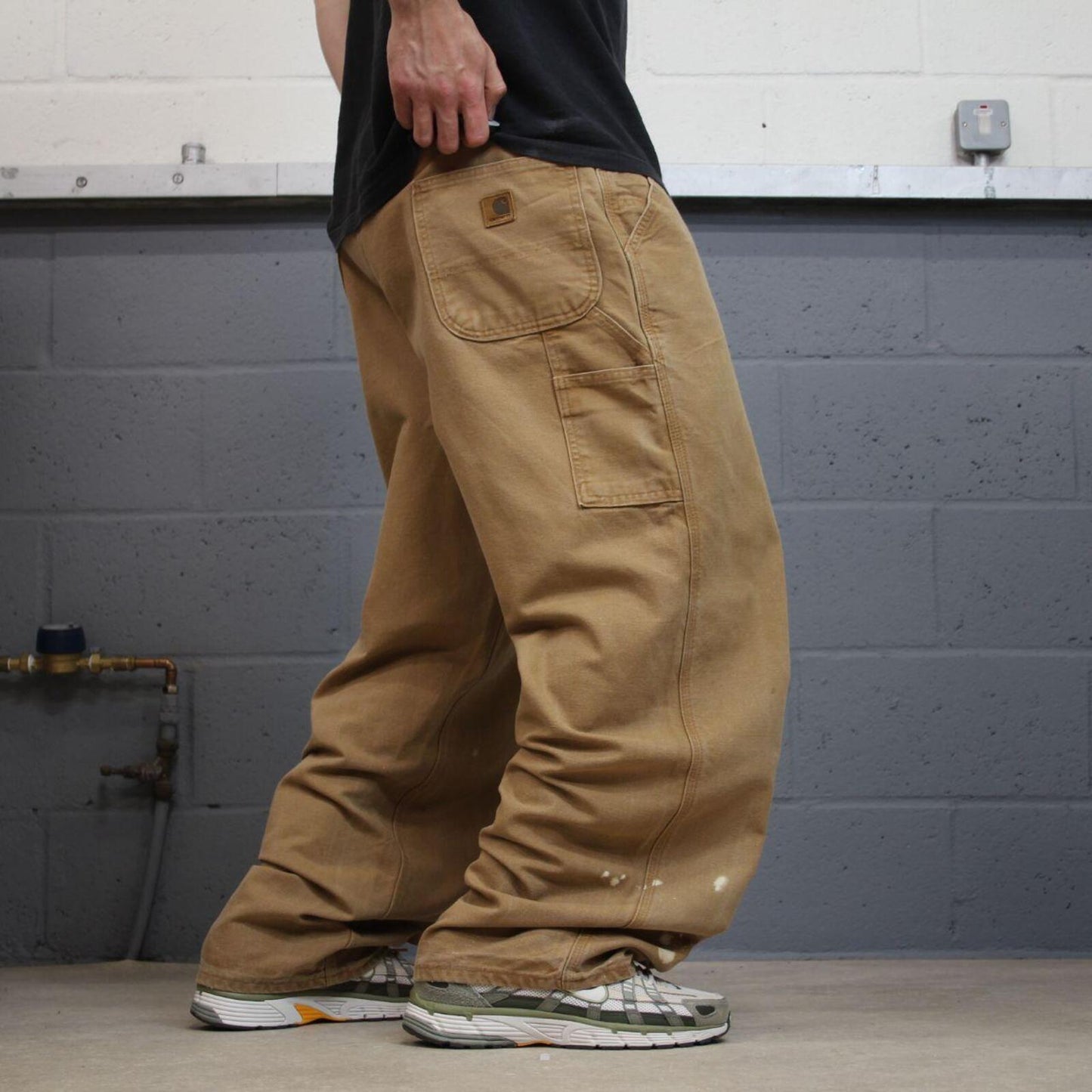 Carhartt baggy carpenter jeans wide leg tan brown Thick canvas skate cargo work pants