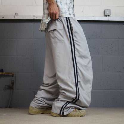 Y2K Starter baggy tracksuit bottoms wide leg grey track pants with soft lining embroidered logo