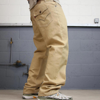 Y2K Hip Hop jeans Tan Fivez W36 L32 Denim skate pants rear pocket designs