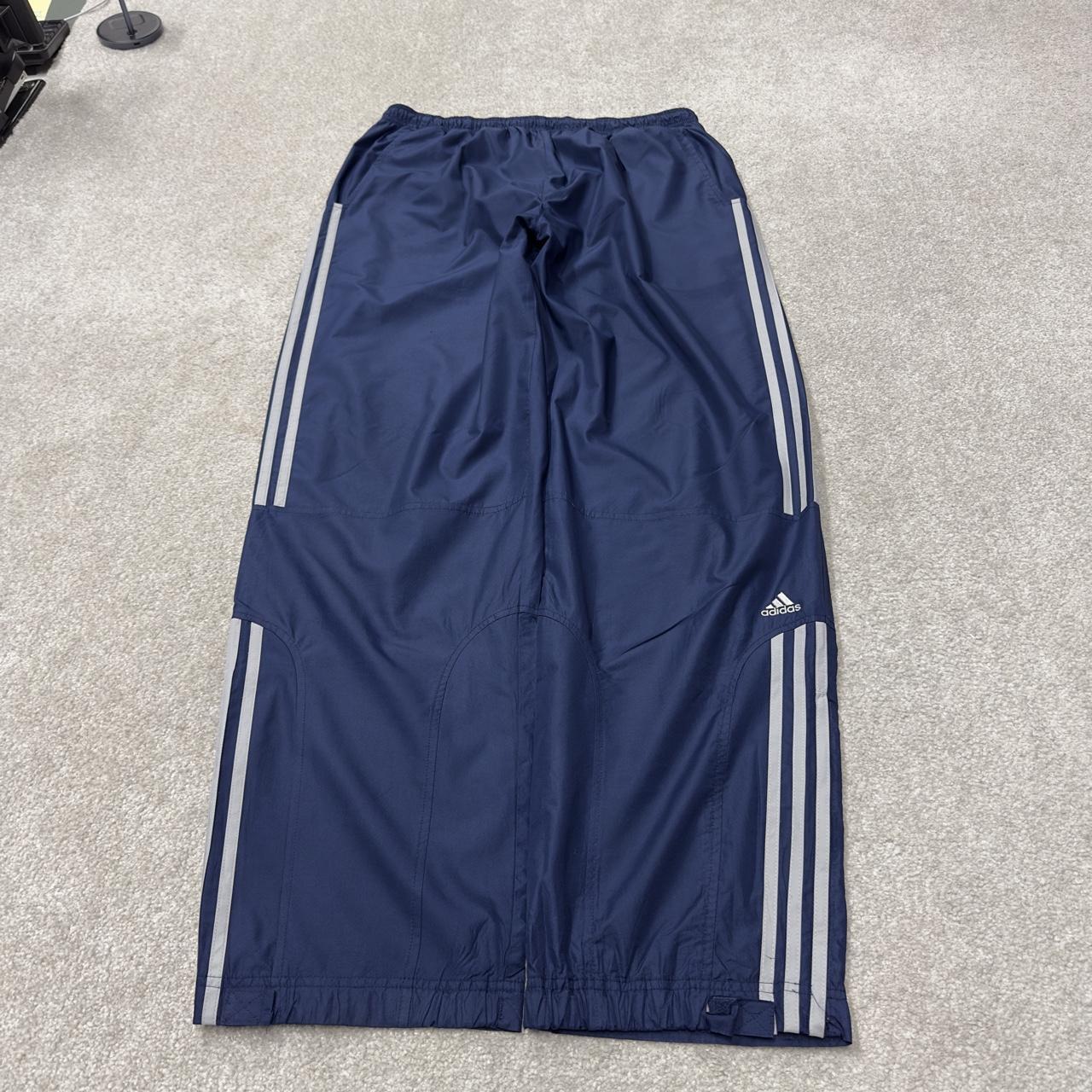 Baggy Y2K Adidas tracksuit bottoms navy L Wide leg mesh lined side stripe embroidered track pants