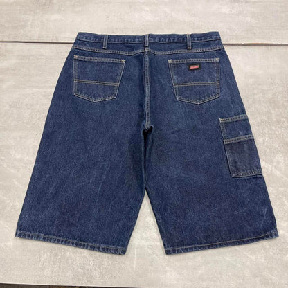 Mens Baggy Dickies carpenter shorts W38 thick blue denim jorts long over knee