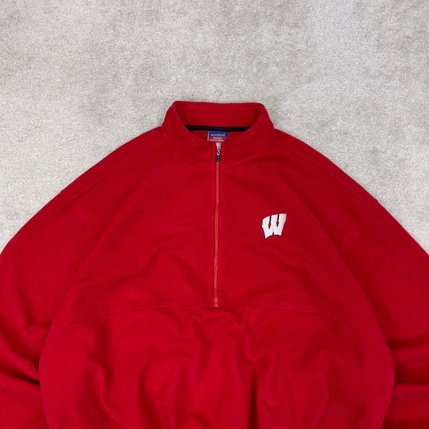 Red Champion technical fleece XXL 1/2 zip up y2k style autumn adjustable waist