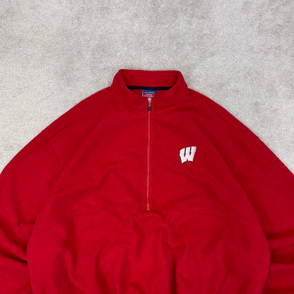 Red Champion technical fleece XXL 1/2 zip up y2k style autumn adjustable waist