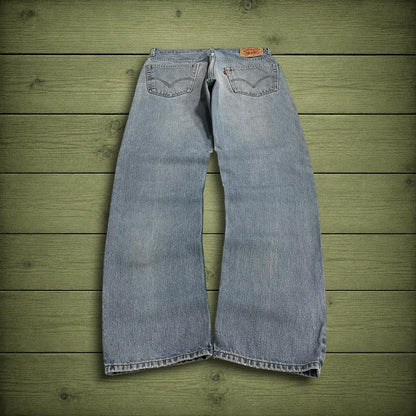 Y2K levi’s 505 jeans W34L34 straight leg washed blue Straight fit 5 pocket pants red tab logo