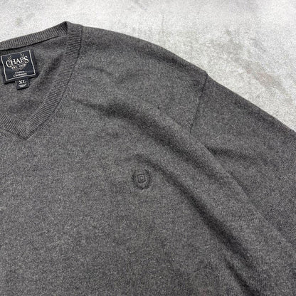 Y2K CHAPS knit sweater jumper grey Embroidered logo cotton v neck cashmere knitted pullover