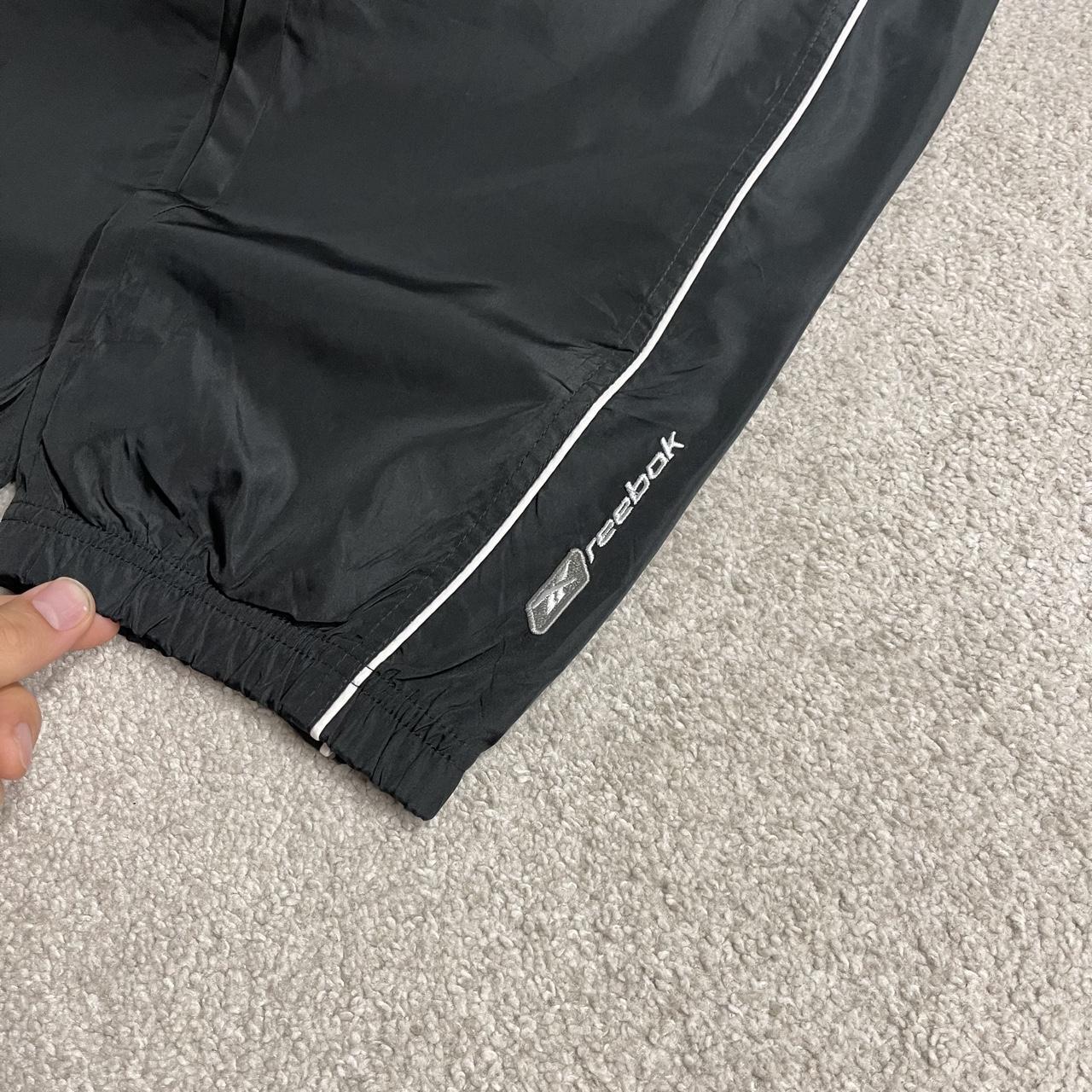 Y2K baggy Reebok tracksuit bottoms black L Wide leg lined casual embroidered side stripe track pants