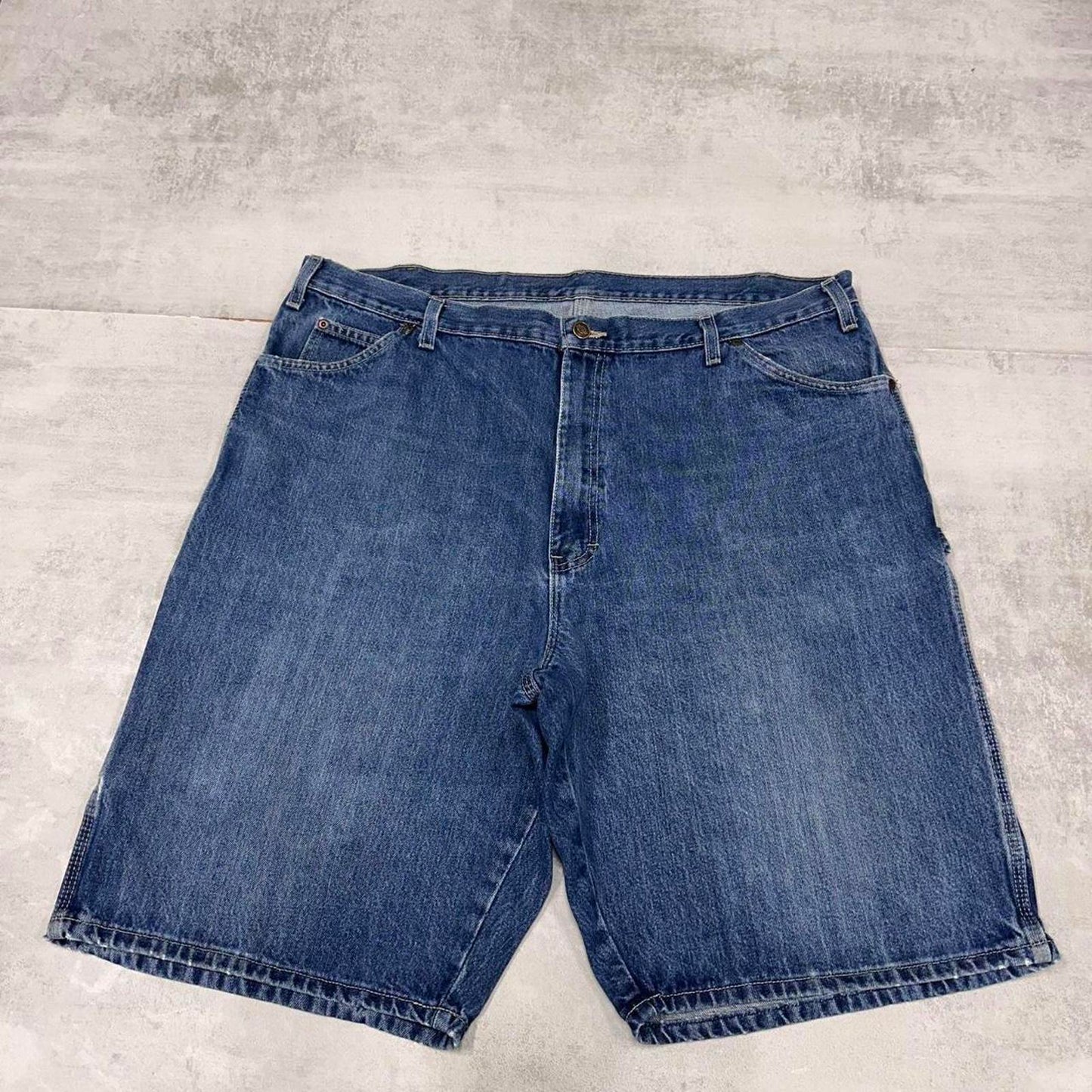 Dickies carpenter shorts loose Mens W42 Blue denim cargo 90s style skater jorts
