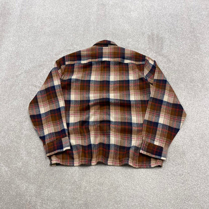 Checkered plaid flannel shirt autumnal L brown men's long sleeve thick button up y2k style