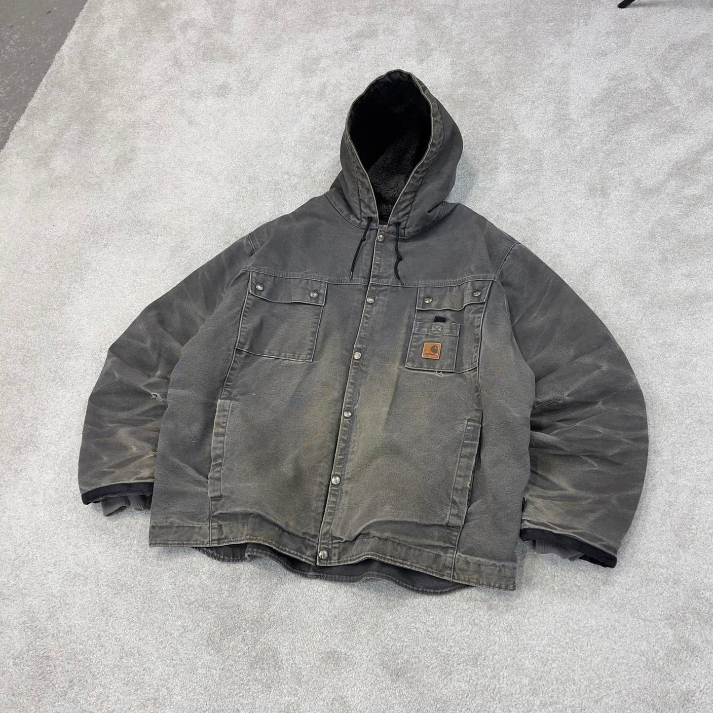 Grey Carhartt hooded Bartlett jacket 2XL technical canvas 90s style skater bomber