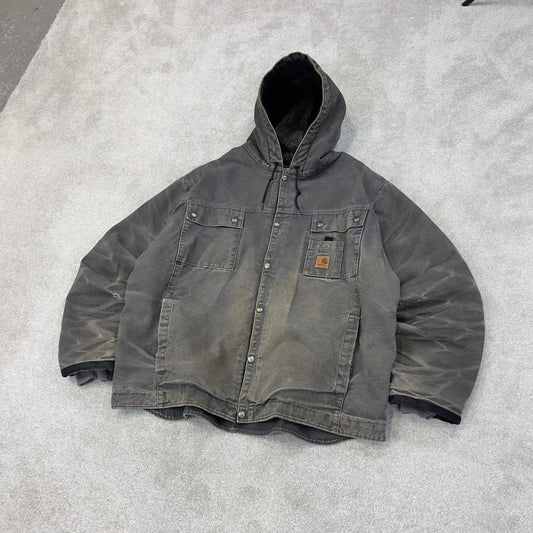 Grey Carhartt hooded Bartlett jacket 2XL technical canvas 90s style skater bomber