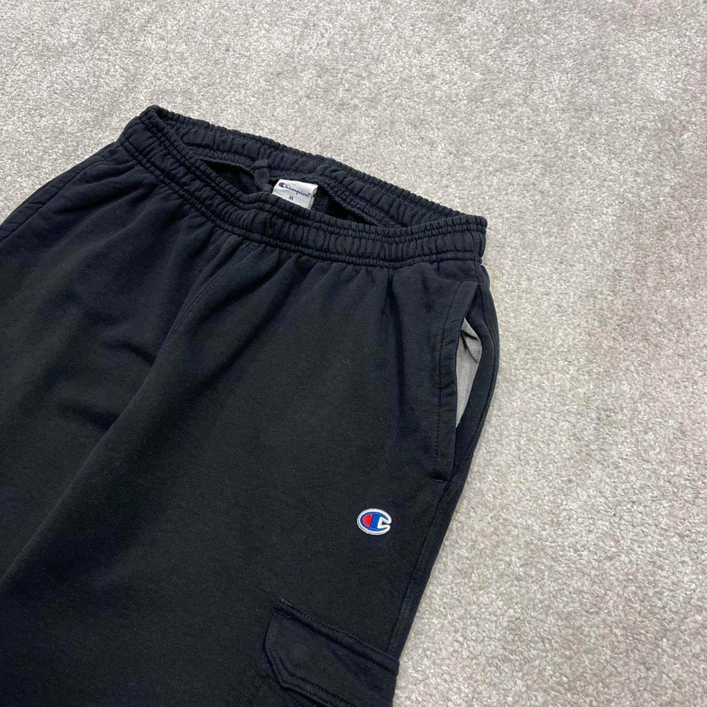 Black Champion cargo sweatpants Medium loose y2k style joggers embroidered gym wear track pants
