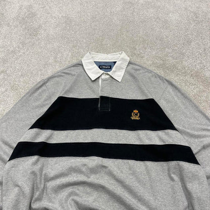 Vintage striped rugby shirt Chaps XXL mens grey colour block long sleeve polo top