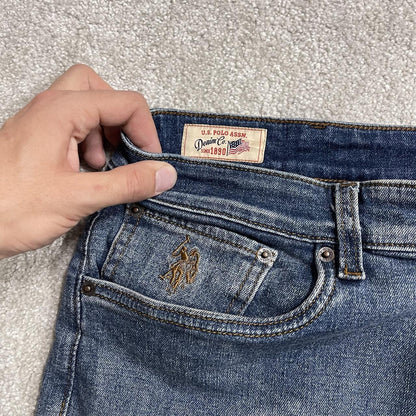 Y2K bootcut jeans U.S. Polo Assn blue Loose boot fit jeans, belt loops and logos