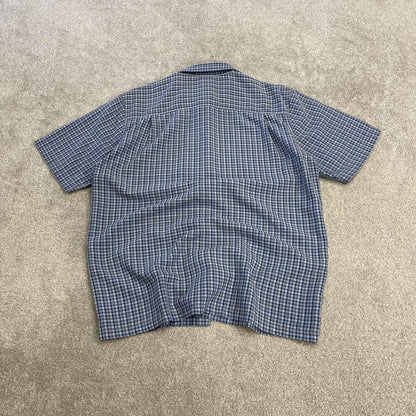 North Face checkered short sleeve shirt blue TNF Festival style surf check shirt