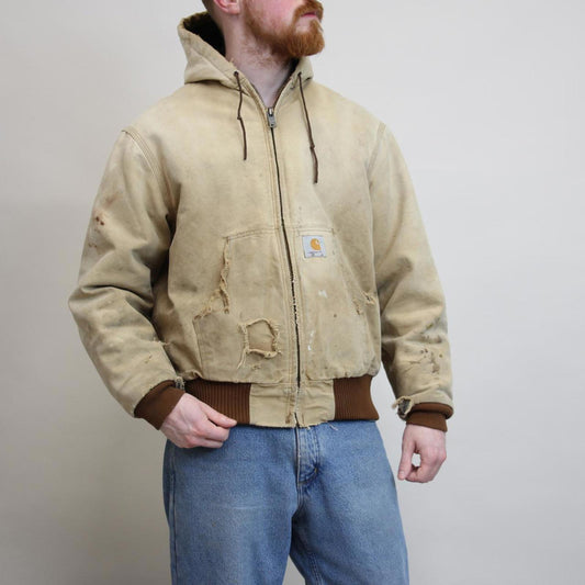 Vintage Carhartt hooded active jacket Small tan canvas 90s style mesh lined active
