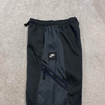 00s Nike tracksuit bottoms Large black grey loose leg y2k style joggers patch logo gym wear