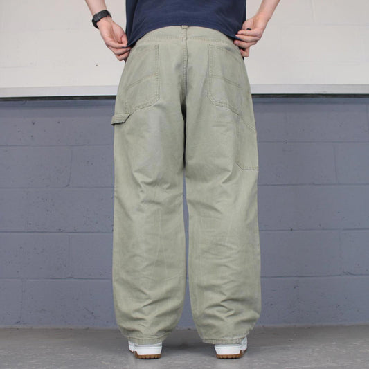 002 baggy carpenter pants W40L30 khaki casual cargo trousers Blue Mountain workwear