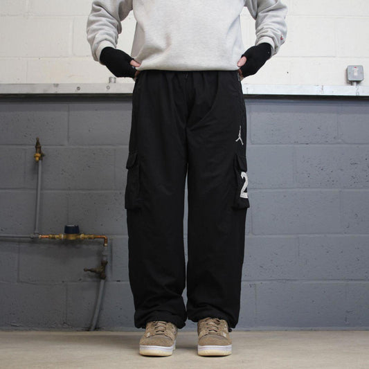 Black baggy Nike air Jordan trackies Large loose y2k floaty leg joggers embroidered gym wear bottoms