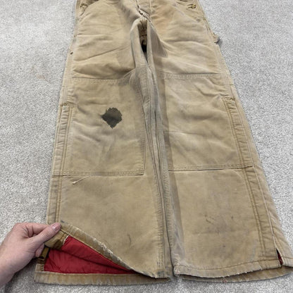Vintage Carhartt dungarees tan overalls Bib & brace quilt lined utility workwear farmer